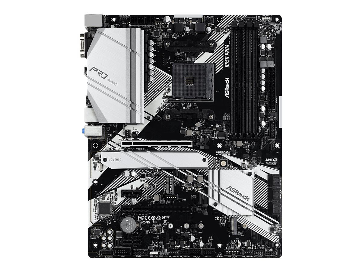 ASRock B550 Pro4 - Carte-mère - ATX - Socket AM4 - AMD B550 Chipset - USB-C Gen2, USB 3.2 Gen 1, USB 3.2 Gen 2 - Gigabit LAN - carte graphique embarquée (unité centrale requise) - audio HD (8 canaux)