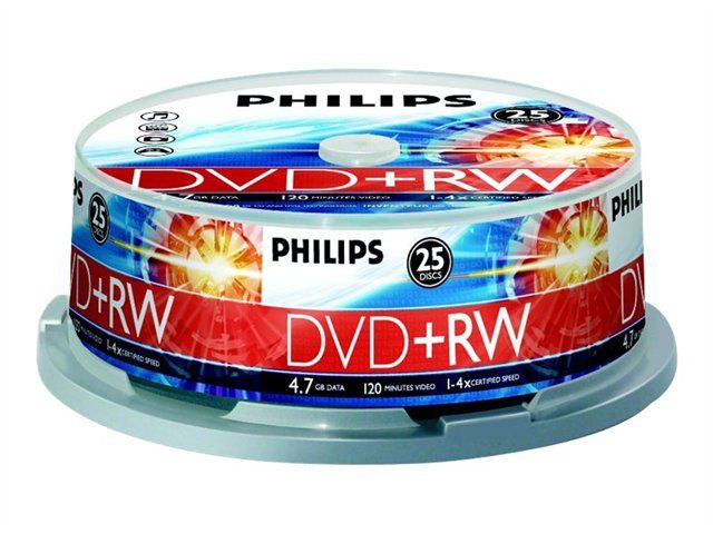 Philips DVD+RW Spindle - 25 Discs, 4.7GB (120 Minutes), 4x Speed