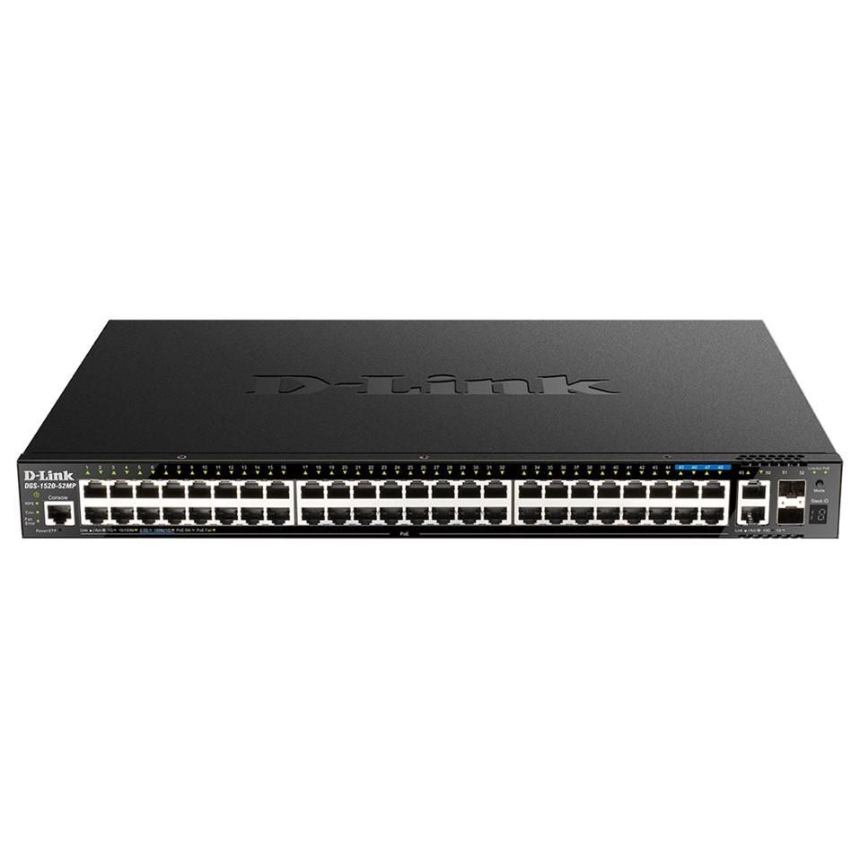 D-Link DGS 1520-52MP Switch - Intelligent - 44 x 10/100/1000 PoE+ Ports + 4 x 2.5GPoE+ + 2 x 10 Gigabit Ethernet + 2 x 10G SFP+ - Rack Mountable - PoE+ (370W)