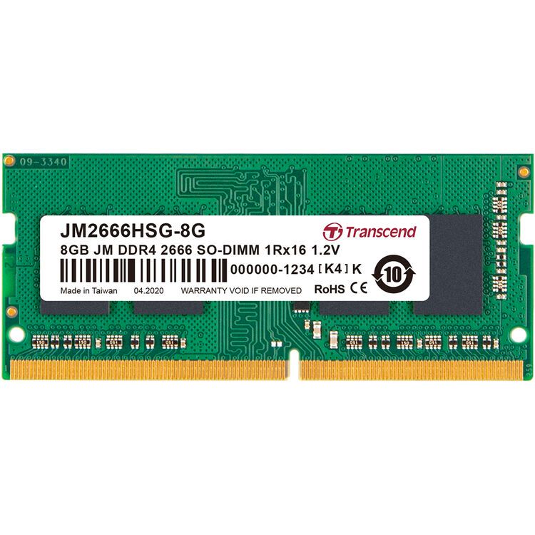 Transcend JetRAM 8GB DDR4 SO-DIMM 260-Pin 2666MHz (PC4-21300) CL19 1.2V Unbuffered Non-ECC Memory Module