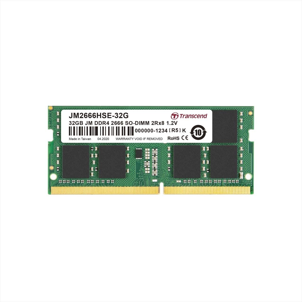Transcend JetRAM 32GB (1x32GB) DDR4 2666MHz (PC4-21300) DIMM 288-Pin Unbuffered Non-ECC Memory Module