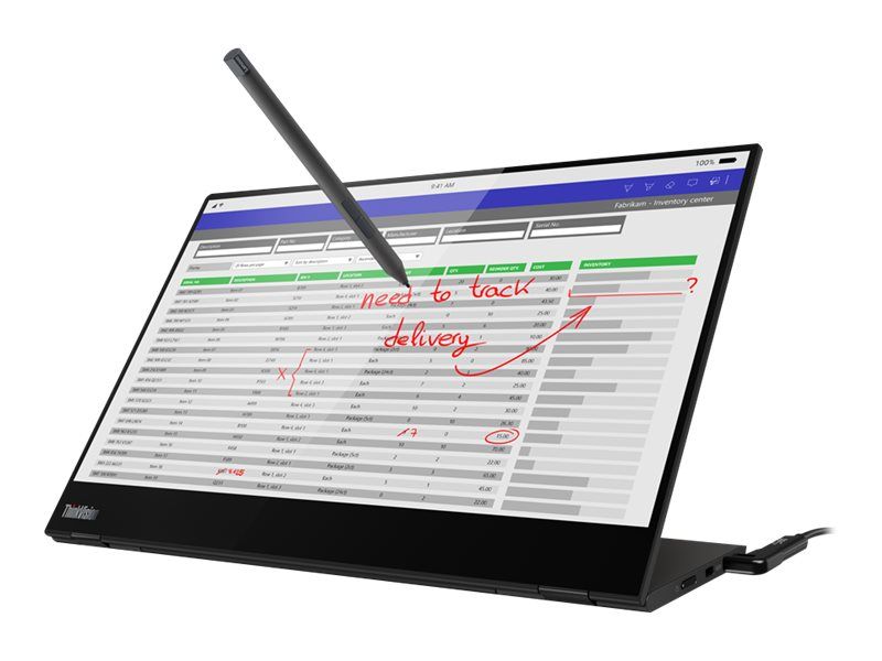 Lenovo ThinkVision M14t - 14" LED Touchscreen Monitor - Full HD (1080p) @ 60Hz - IPS - Black Raven