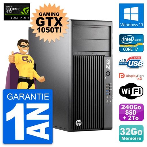 PC de juego HP Z230 con GTX 1050Ti, i7-4790, 32GB de RAM, 240GB SSD + 2TB HDD, Windows 10