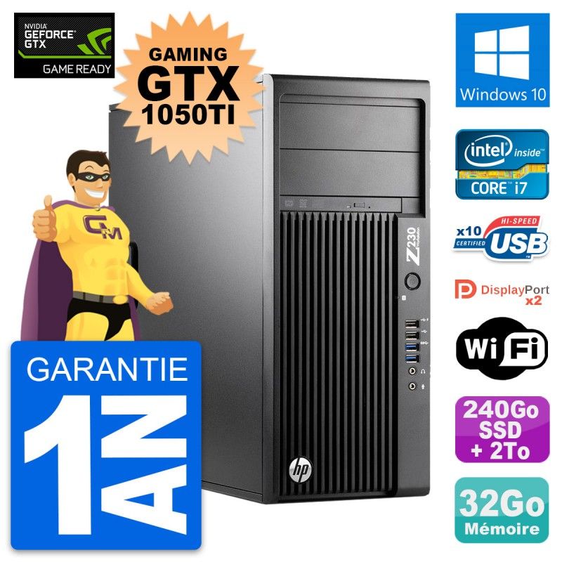 HP Z230 Gaming PC with GTX 1050Ti, i7-4790, 32GB RAM, 240GB SSD + 2TB HDD, Windows 10