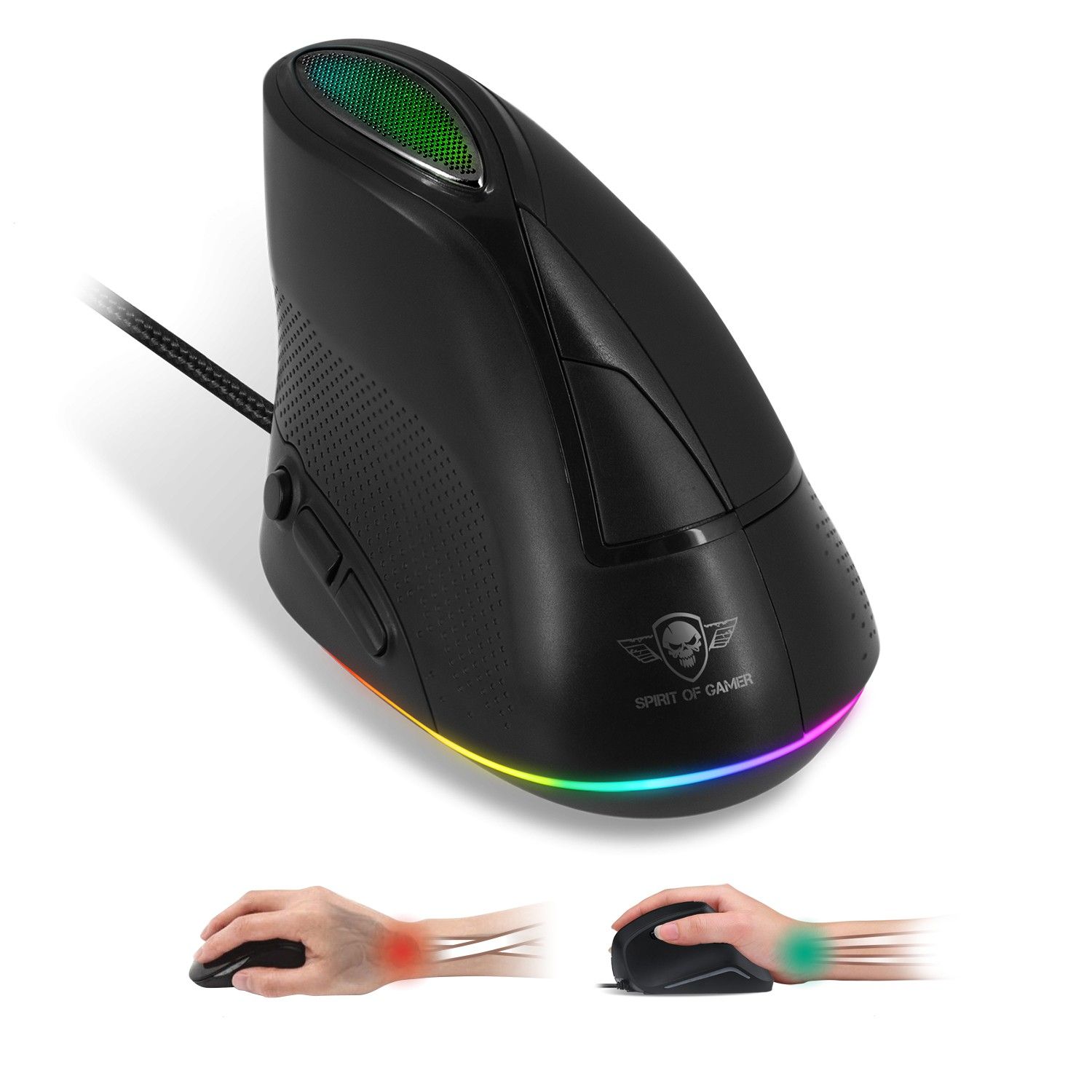 Spirit Of Gamer ELITE-M60V Wired Vertical Gaming Mouse - RGB Backlit 6500 DPI