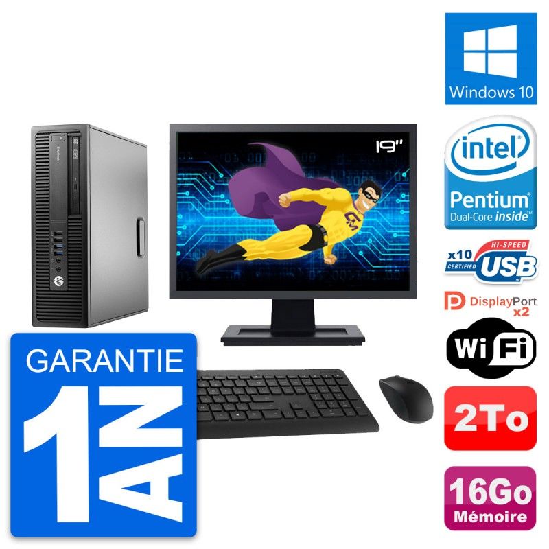 HP EliteDesk 800 G2 SFF Desktop PC - 19" Screen, Intel Pentium G4400, 16GB RAM, 2TB HDD, Windows 10