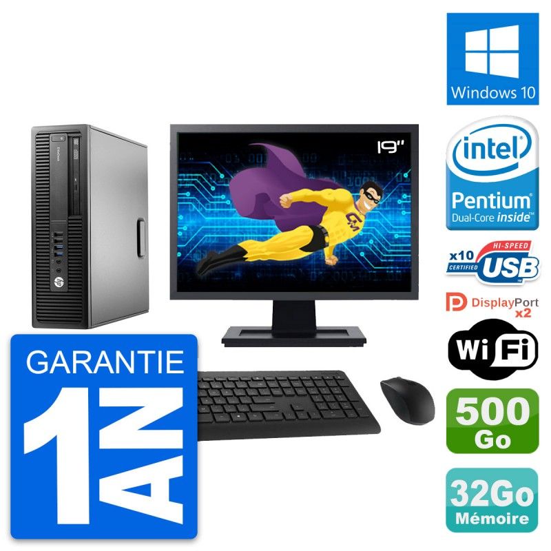 HP EliteDesk 800 G2 SFF Desktop PC - 19" Screen, Intel Pentium G4400, 32GB RAM, 500GB HDD, Windows 10, WiFi