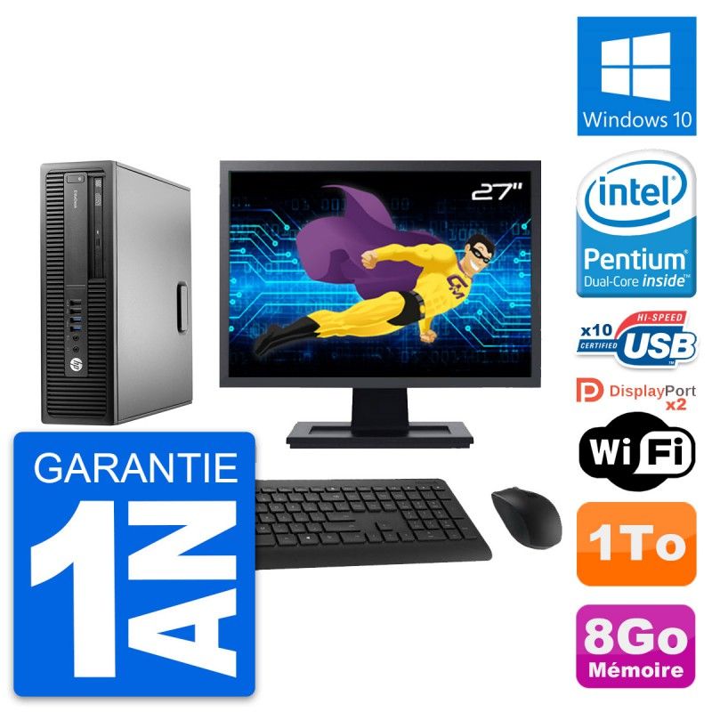 HP EliteDesk 800 G2 Mini PC - 27" Display, Intel Pentium G4400, 8GB RAM, 1TB HDD, Windows 10, WiFi