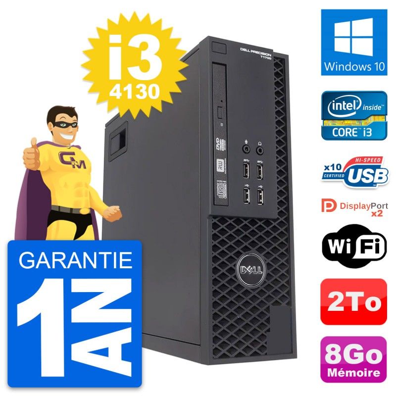 Dell Precision T1700 SFF Computer - Intel i3-4130, 8GB RAM, 2TB HDD, Windows 10, WiFi