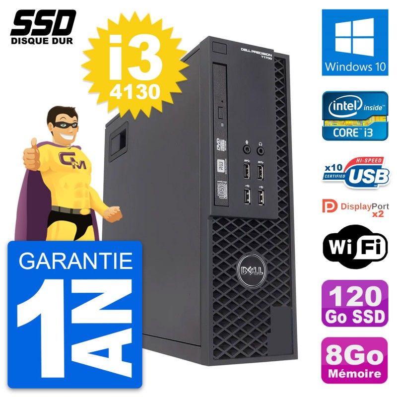Dell Precision T1700 SFF Desktop Computer - Intel Core i3-4130, 8GB RAM, 120GB SSD, Windows 10, WiFi