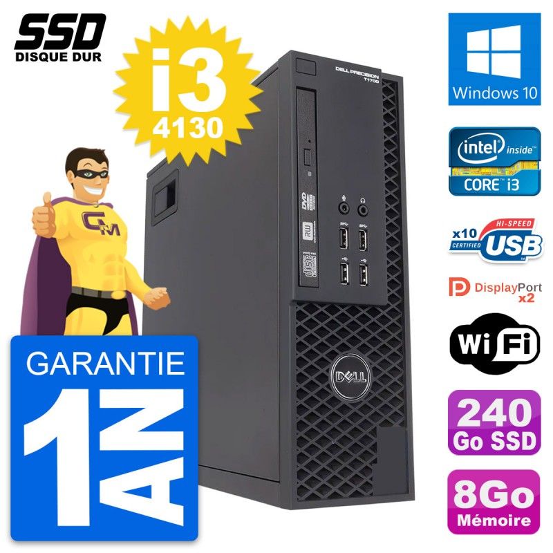 Dell Precision T1700 SFF Desktop - Intel Core i3-4130, 8GB RAM, 240GB SSD, Windows 10, WiFi