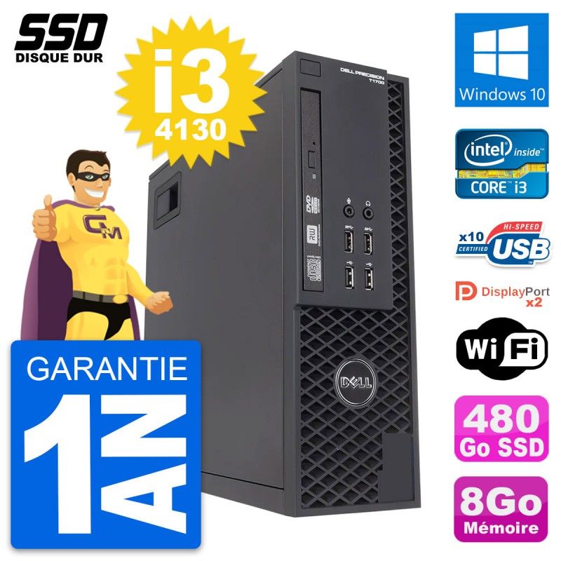 Dell Precision T1700 SFF Computer - Intel Core i3-4130, 8GB RAM, 480GB SSD, Windows 10, WiFi