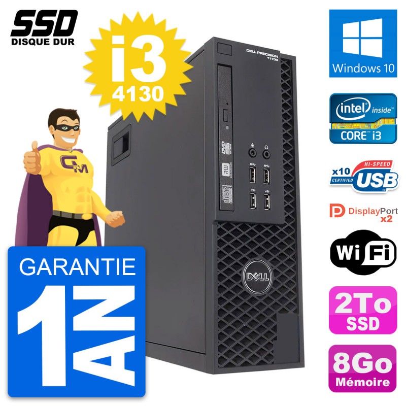 Dell Precision T1700 SFF Computer - Intel Core i3-4130, 8GB RAM, 2TB SSD, Windows 10, WiFi