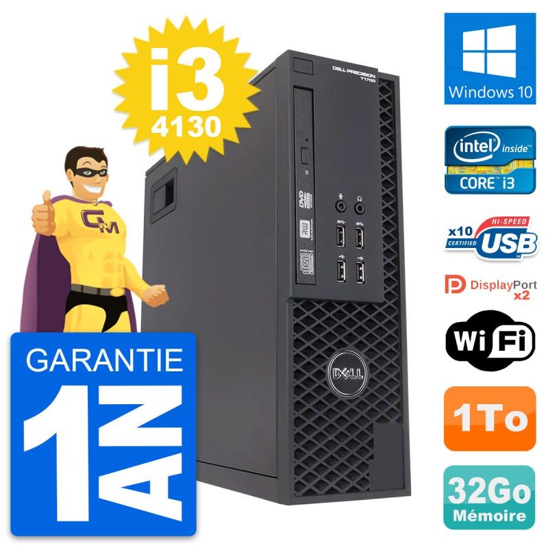 Dell Precision T1700 SFF Desktop Computer - Intel i3-4130, 32GB RAM, 1TB HDD, Windows 10, WiFi