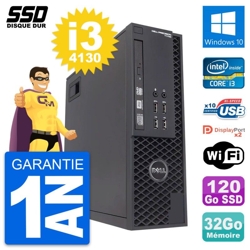 Dell Precision T1700 SFF Computer - Intel i3-4130, 32GB RAM, 120GB SSD, Windows 10, Wifi