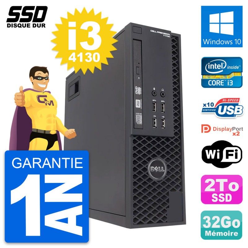 Dell Precision T1700 SFF PC - Intel Core i3-4130, 32GB RAM, 2TB SSD, Windows 10, WiFi