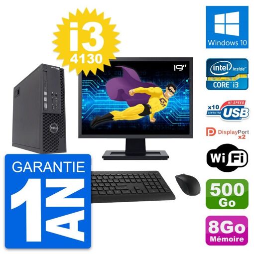 Dell T1700 SFF Desktop Computer - 19" Screen, Intel i3-4130, 8GB RAM, 500GB HDD, Windows 10, WiFi