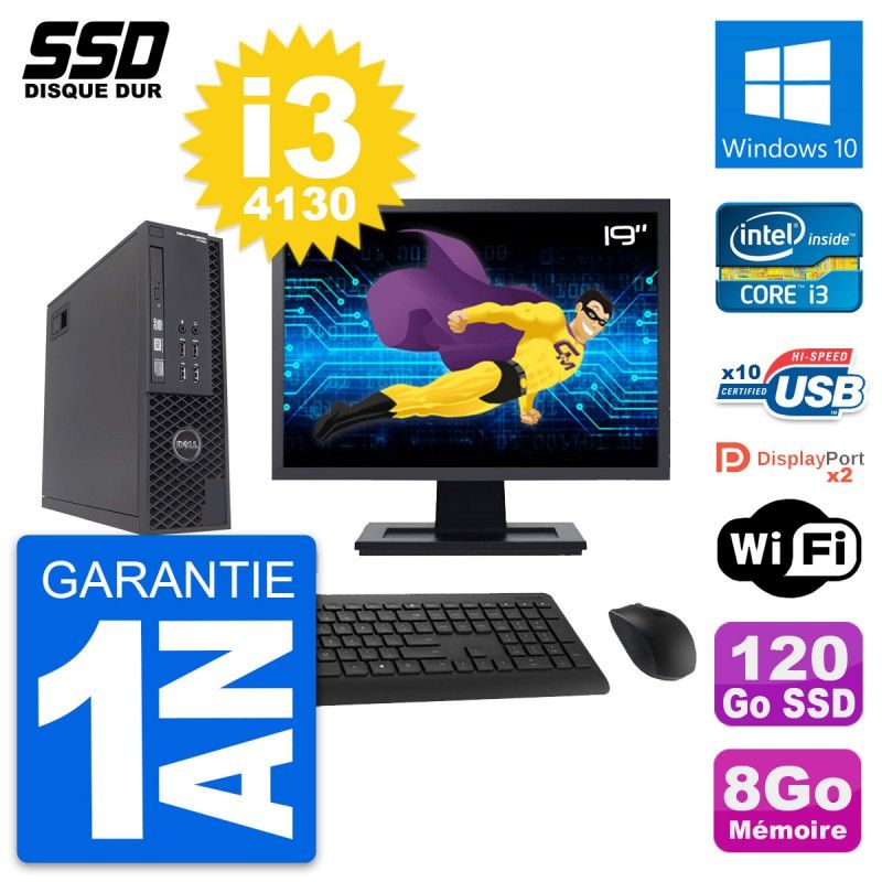 Dell T1700 SFF Desktop Computer - 19" Screen, Intel Core i3-4130, 8GB RAM, 120GB SSD, Windows 10, WiFi