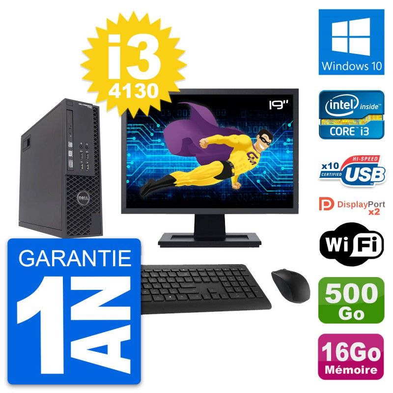 Dell T1700 SFF Computer - 19" Screen, Intel i3-4130, 16GB RAM, 500GB HDD, Windows 10, WiFi