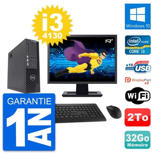 Dell T1700 SFF Computer - 19" Screen, Intel i3-4130, 32GB RAM, 2TB HDD, Windows 10, WiFi
