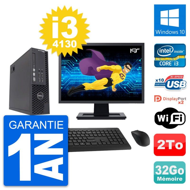 Dell T1700 SFF Computer - 19" Screen, Intel i3-4130, 32GB RAM, 2TB HDD, Windows 10, WiFi