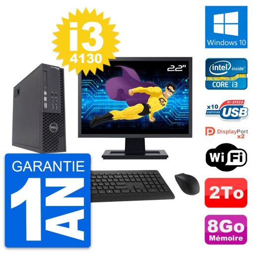 Dell T1700 SFF Desktop PC - 22" Screen, Intel i3-4130, 8GB RAM, 2TB Hard Drive, Windows 10, WiFi