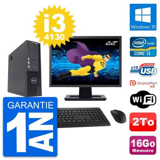 Dell T1700 SFF Desktop PC - 22" Screen, Intel i3-4130, 16GB RAM, 2TB HDD, Windows 10, WiFi