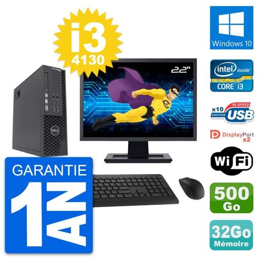Dell T1700 SFF Computer - 22" Screen, Intel i3-4130, 32GB RAM, 500GB HDD, Windows 10, Wifi