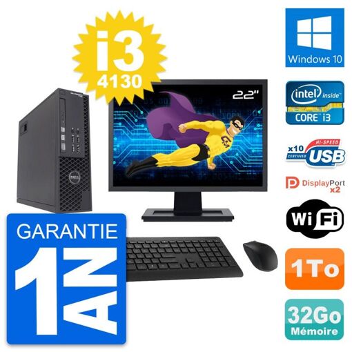 Dell T1700 SFF Computer - 22" Screen, Intel i3-4130, 32GB RAM, 1TB HDD, Windows 10, WiFi