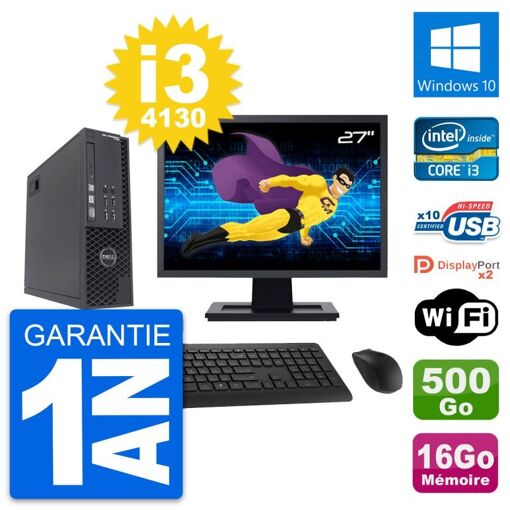 Dell T1700 SFF Desktop Computer - 27" Display, Intel i3-4130, 16GB RAM, 500GB HDD, Windows 10, Wi-Fi
