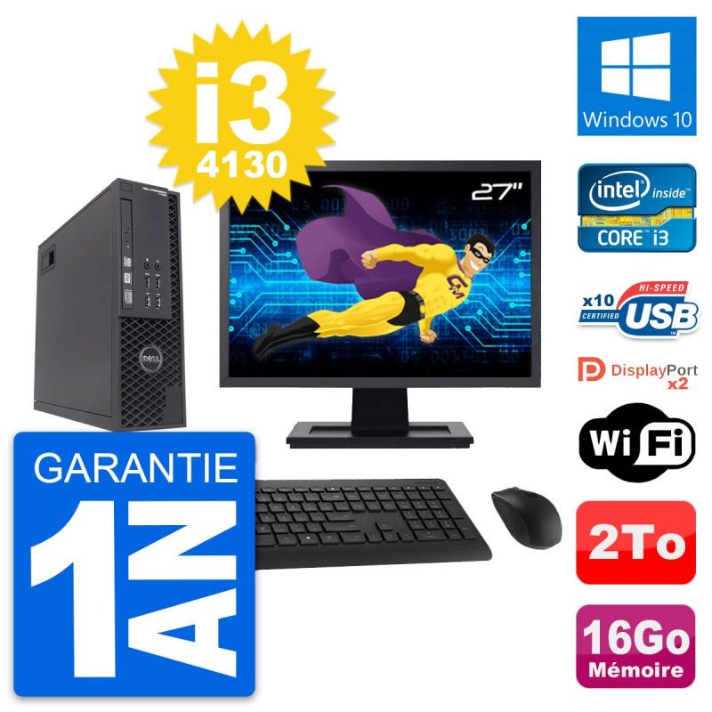 Dell T1700 SFF Computer - 27" Screen, Intel i3-4130, 16GB RAM, 2TB HDD, Windows 10, WiFi