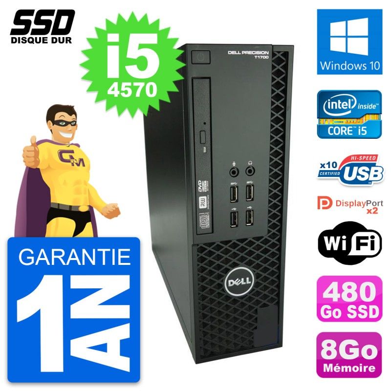 Dell Precision T1700 SFF Desktop PC - Intel Core i5-4570, 8GB RAM, 480GB SSD, Windows 10, WiFi
