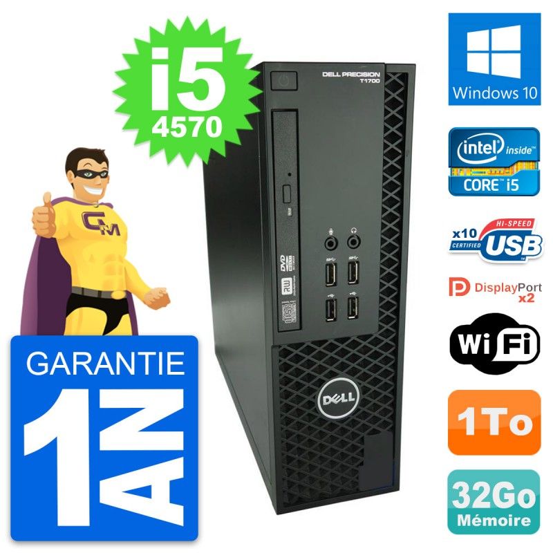 Dell Precision T1700 SFF Computer - Intel i5-4570, 32GB RAM, 1TB HDD, Windows 10, WiFi