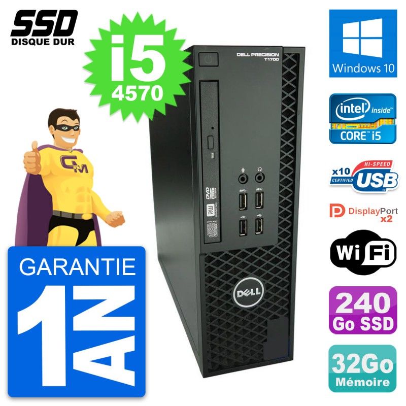 Dell Precision T1700 SFF Desktop Computer - Intel i5-4570, 32GB RAM, 240GB SSD, Windows 10, WiFi