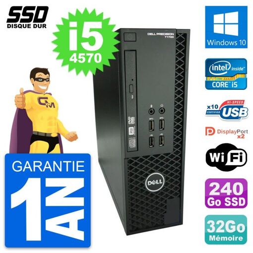 Dell Precision T1700 SFF Desktop Computer - Intel i5-4570, 32GB RAM, 240GB SSD, Windows 10, WiFi