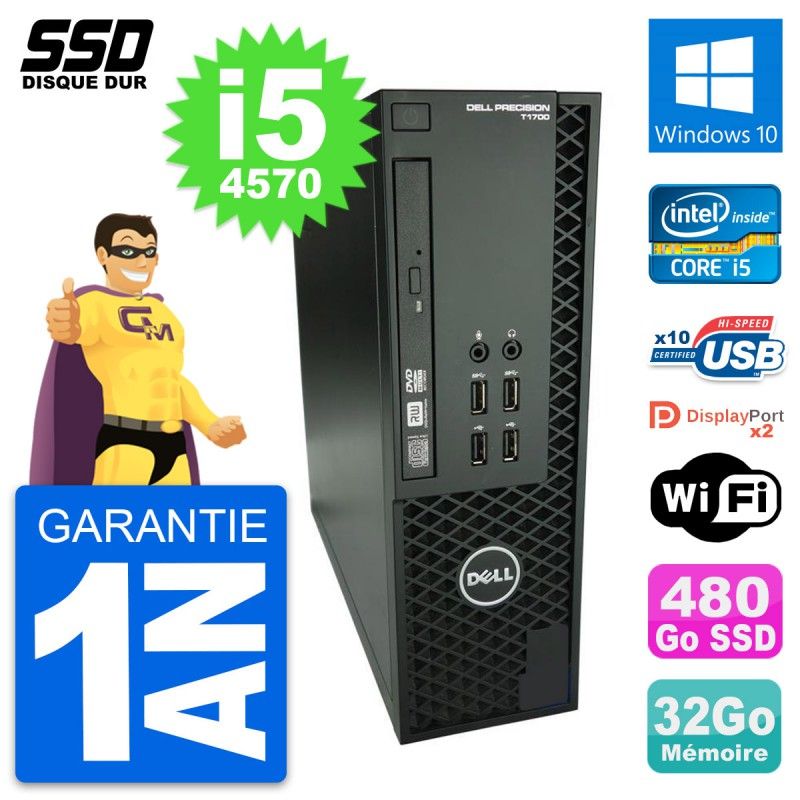 Dell Precision T1700 SFF Computer - Intel i5-4570, 32GB RAM, 480GB SSD, Windows 10, WiFi
