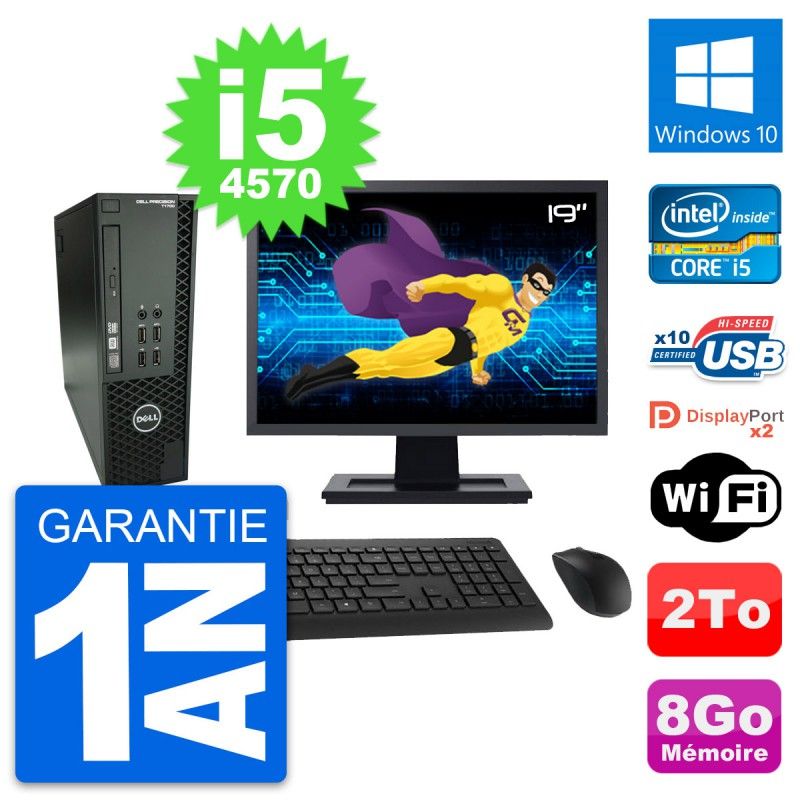 Dell T1700 SFF Desktop PC - 19" Screen, Intel i5-4570, 8GB RAM, 2TB HDD, Windows 10, Wifi