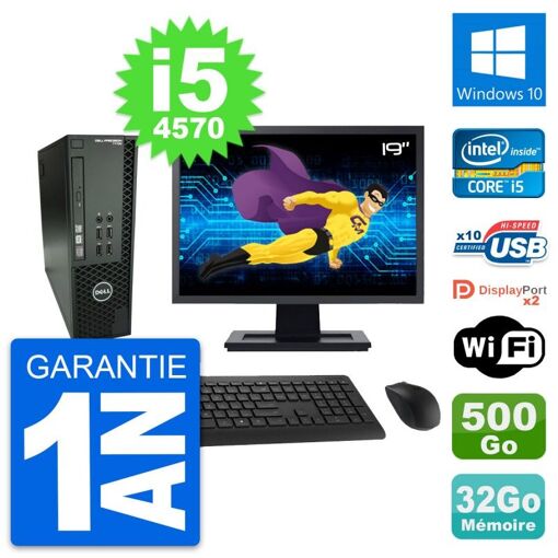 Dell T1700 SFF Computer - 19" Screen, Intel i5-4570, 32GB RAM, 500GB HDD, Windows 10, WiFi