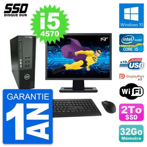 Dell T1700 SFF Desktop Computer - 19" Screen, Intel Core i5-4570, 32GB RAM, 2TB SSD, Windows 10, WiFi