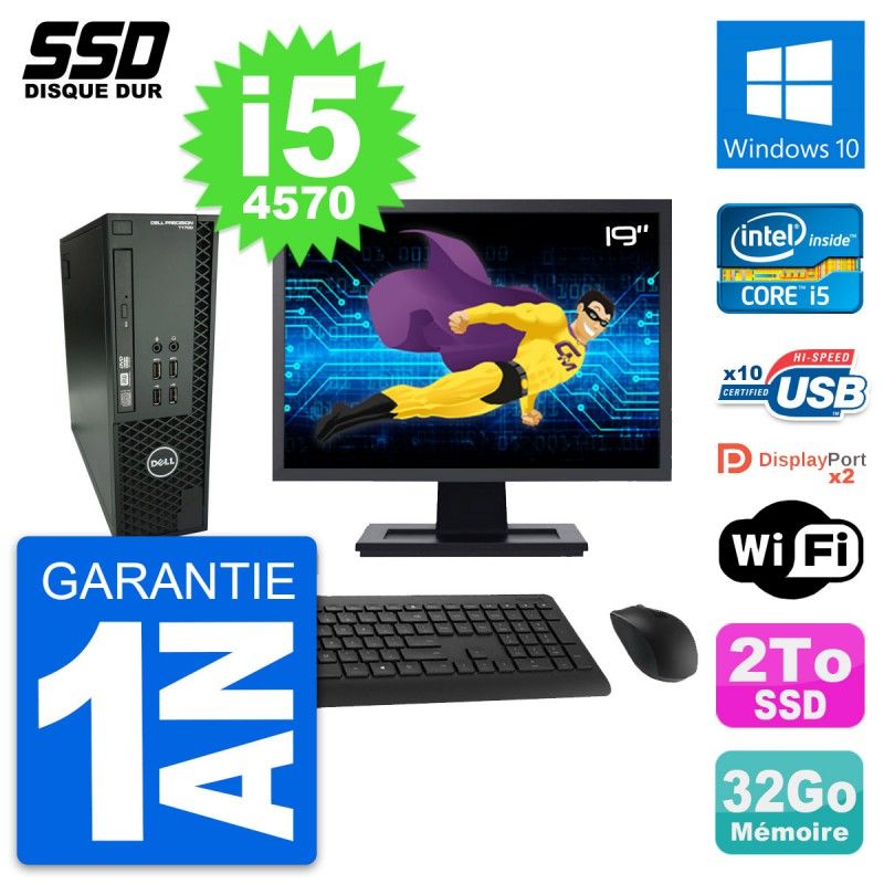 Dell T1700 SFF Desktop Computer - 19" Screen, Intel Core i5-4570, 32GB RAM, 2TB SSD, Windows 10, WiFi
