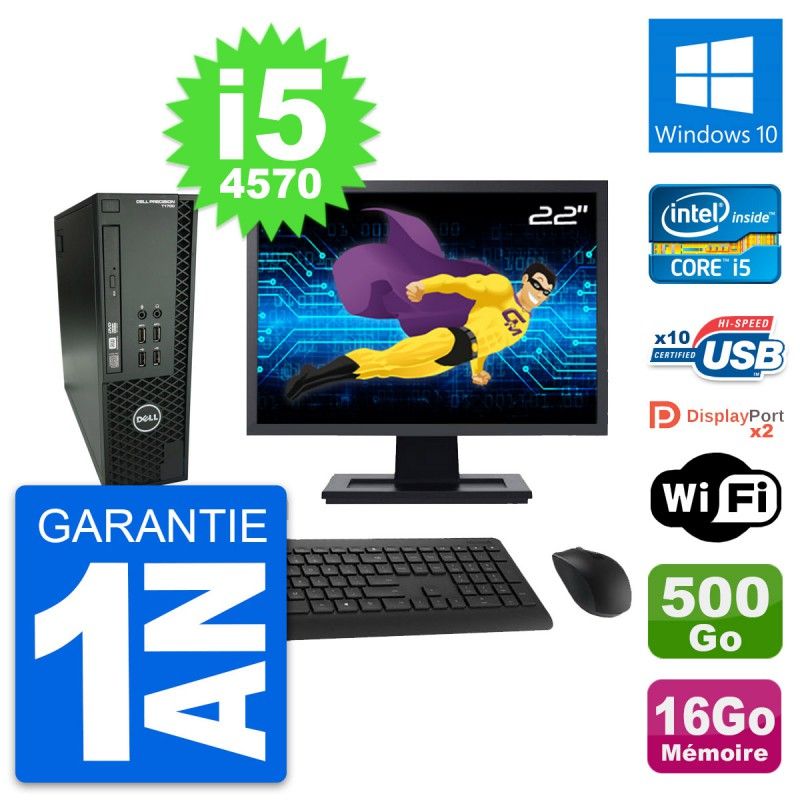 Dell T1700 SFF Computer - 22" Screen, Intel i5-4570, 16GB RAM, 500GB Disk, Windows 10, WiFi