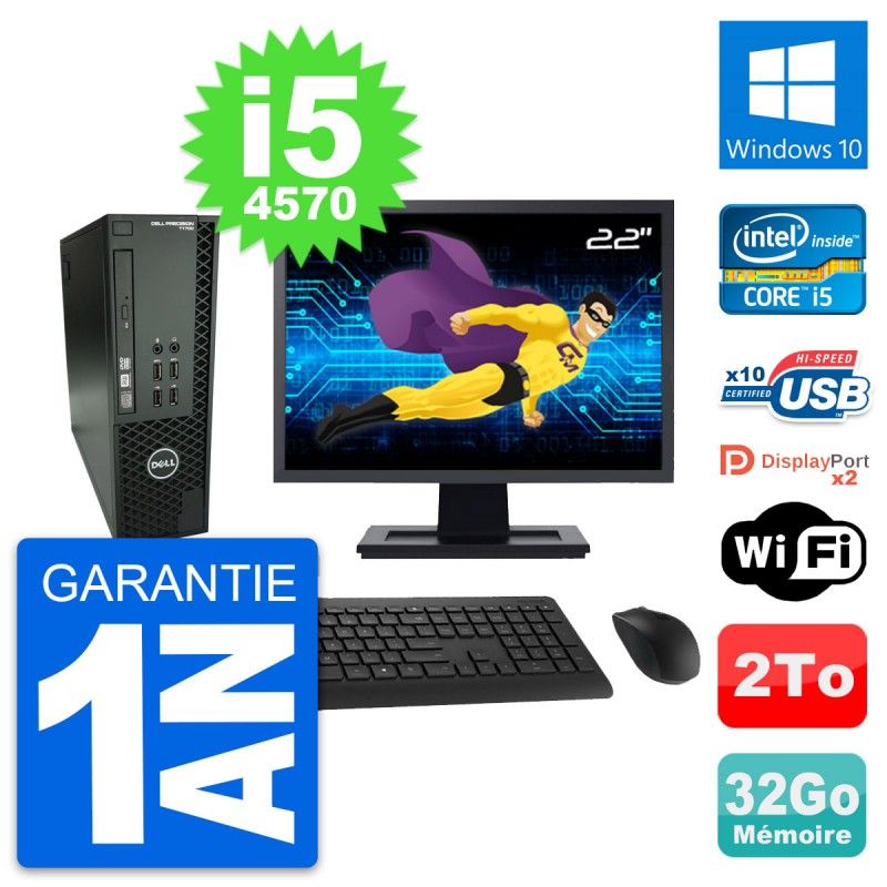 Dell T1700 SFF Desktop PC - 22" Screen, Intel i5-4570, 32GB RAM, 2TB Storage, Windows 10, WiFi