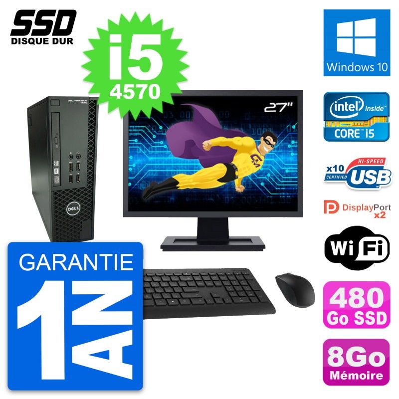 Dell T1700 SFF Desktop Computer - 27" Display, Intel Core i5-4570, 8GB RAM, 480GB SSD, Windows 10, WiFi