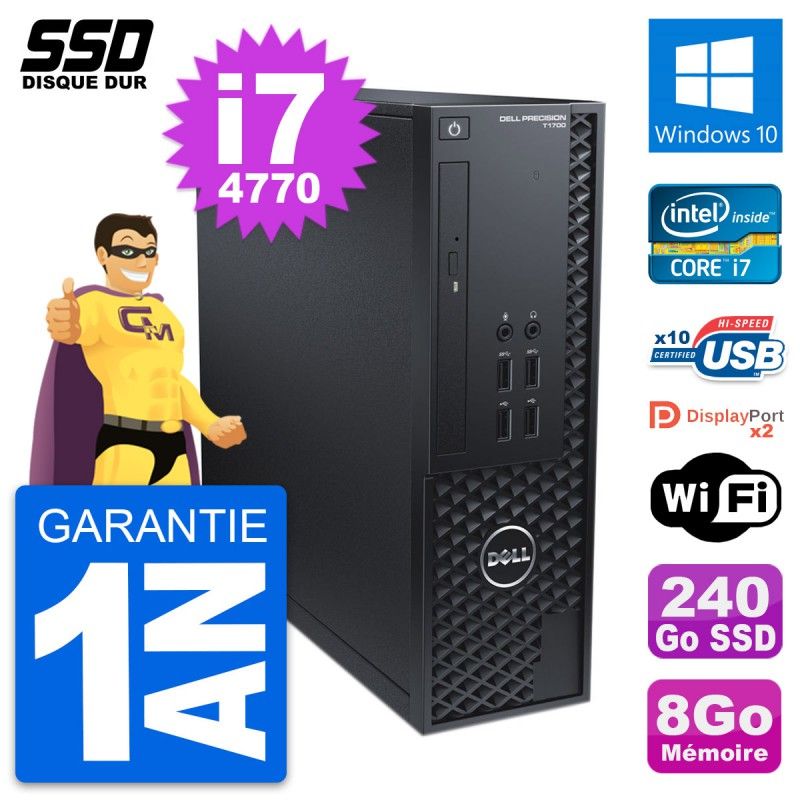 Dell Precision T1700 SFF Computer - Intel Core i7-4770, 8GB RAM, 240GB SSD, Windows 10, WiFi