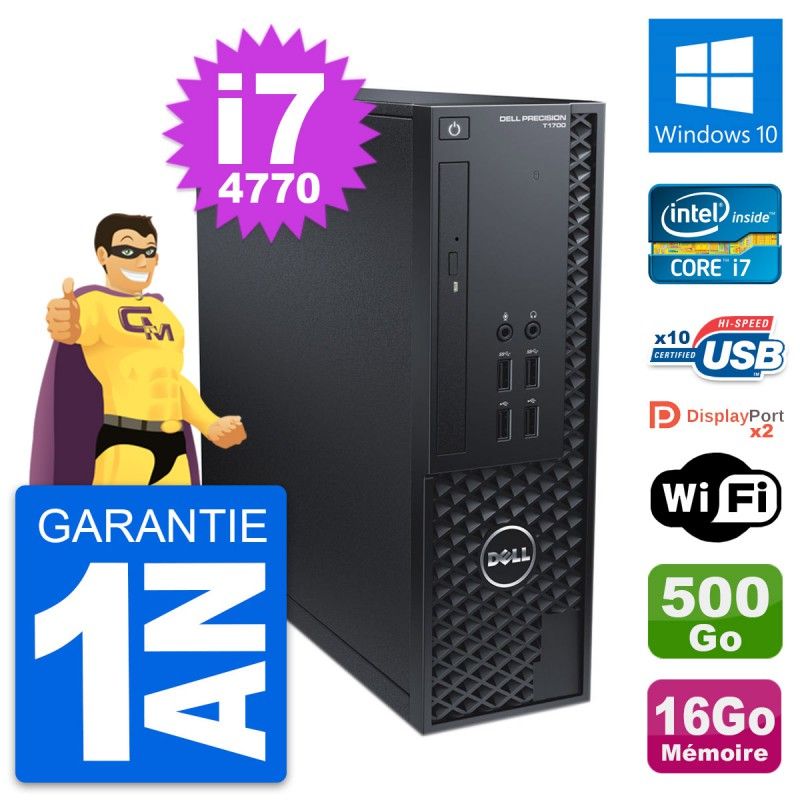 Ordinateur de bureau Dell T1700 SFF - Processeur Intel Core i7, 16 Go de RAM, 500 Go SSD, Windows 10, WiFi