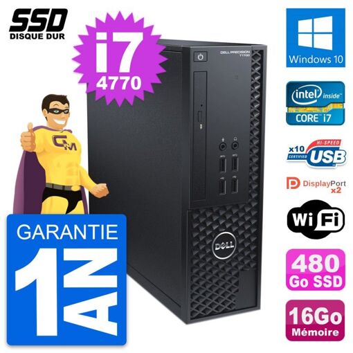 Dell Precision T1700 SFF Computer - Intel i7-4770, 16GB RAM, 480GB SSD, Windows 10, WiFi
