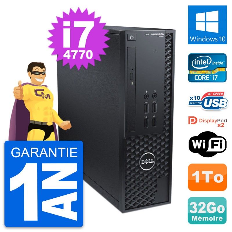 Dell Precision T1700 SFF Computer - Intel i7-4770, 32GB RAM, 1TB HDD, Windows 10, WiFi