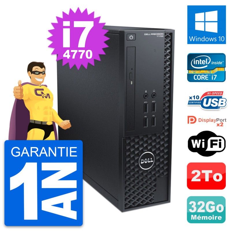 Dell Precision T1700 SFF Desktop Computer - Intel i7-4770, 32GB RAM, 2TB HDD, Windows 10, WiFi