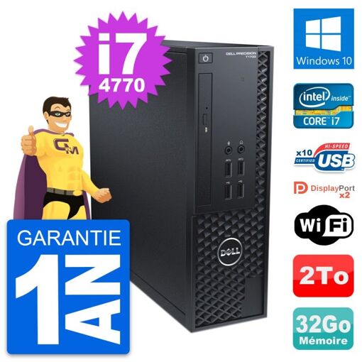 Dell Precision T1700 SFF Desktop Computer - Intel i7-4770, 32GB RAM, 2TB HDD, Windows 10, WiFi
