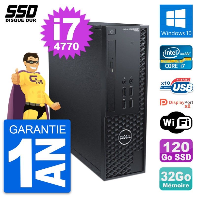 Dell Precision T1700 SFF Desktop - Intel i7-4770, 32GB RAM, 120GB SSD, Windows 10, WiFi